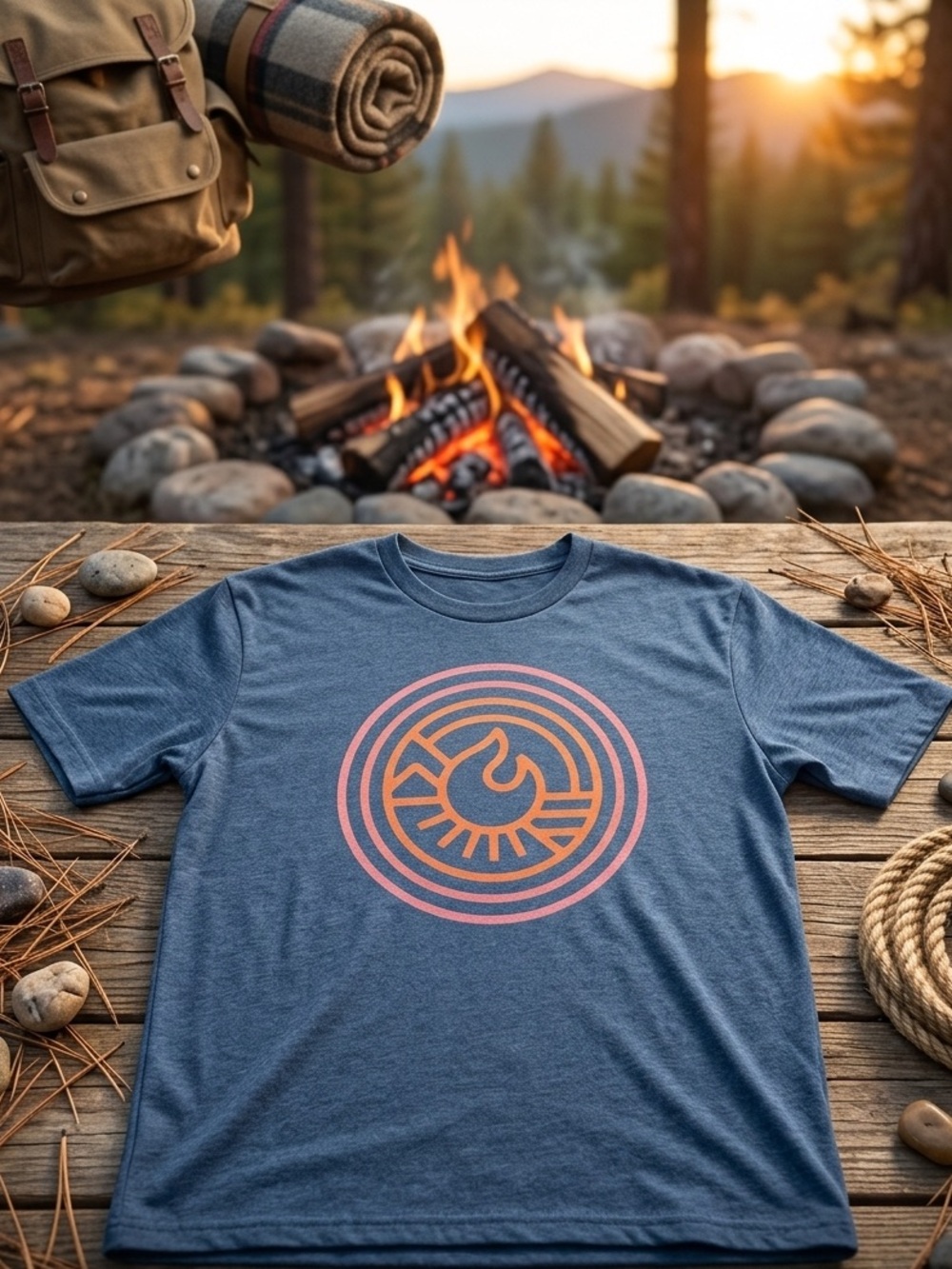 Men's Heather Blue Short Sleeve Tee with Sunset Emblem
